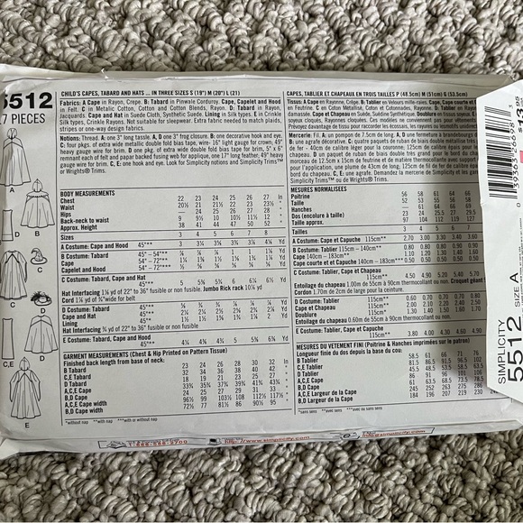 Simplicity Pattern 5512, Costumes for Kids, Uncut - Picture 2 of 2